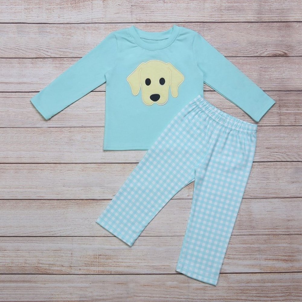 Boutique Boys Labrador Puppy Dog Long Sleeve Outfit Set